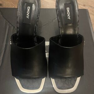 DKNY Women's Black Mules with Silver Trim